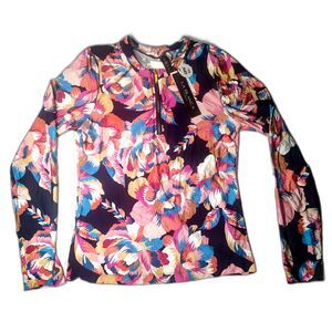 NWT La Blanca Half Zip Rashguard Size L Indigo Surf UPF 50 Swim Shirt LB4CC61